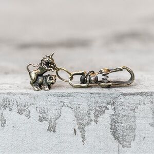 BlamoToys Unihorny Keychain: Oxidized Brass Unicorn & Panda Charm, Handmade Clip